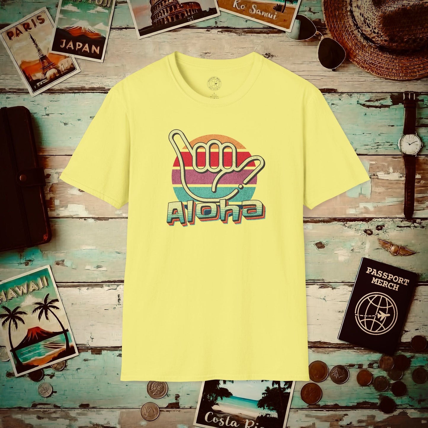 Vintage Retro Aloha Shaka, Hawaii T-Shirt Cornsilk / S