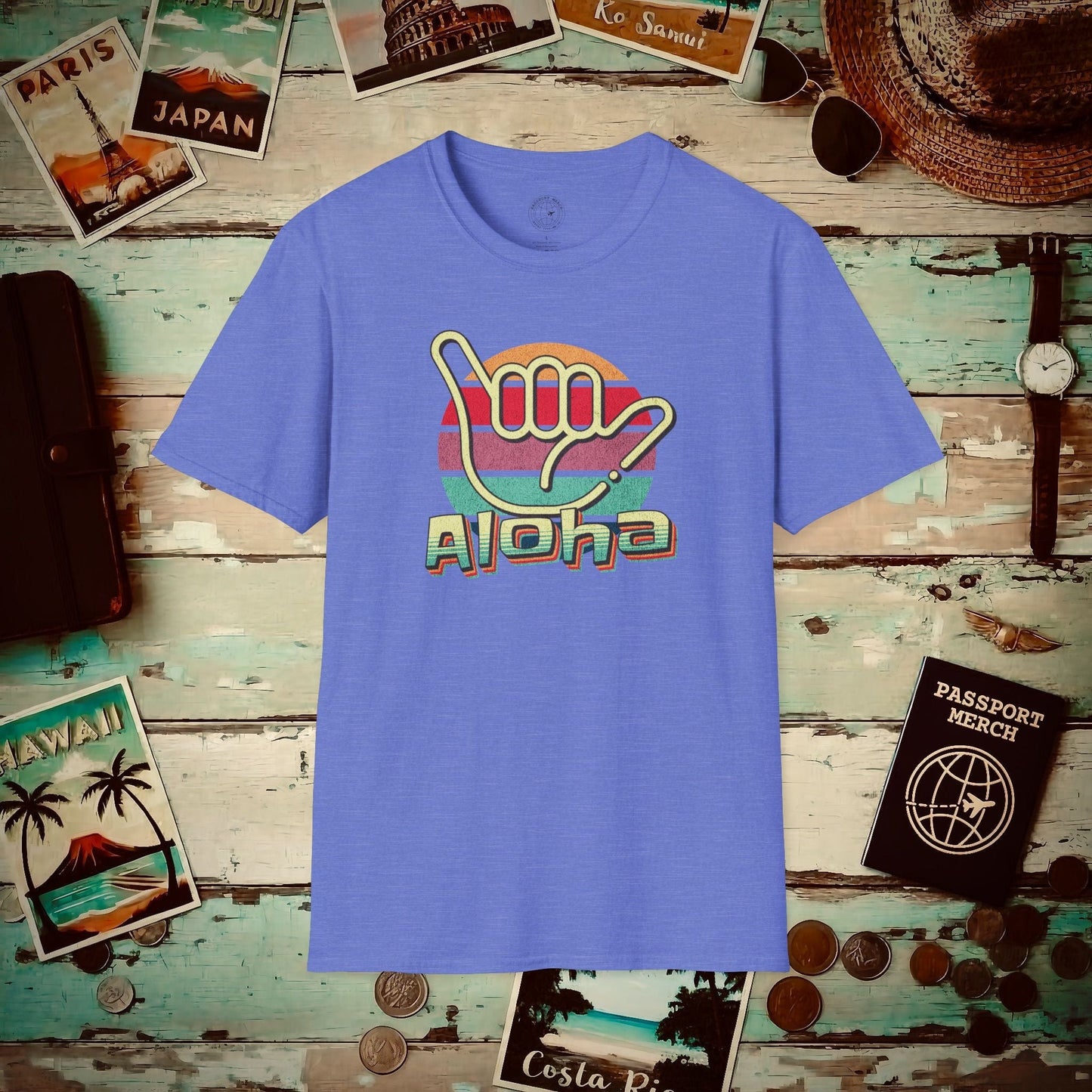 Vintage Retro Aloha Shaka, Hawaii T-Shirt Heather Royal / S