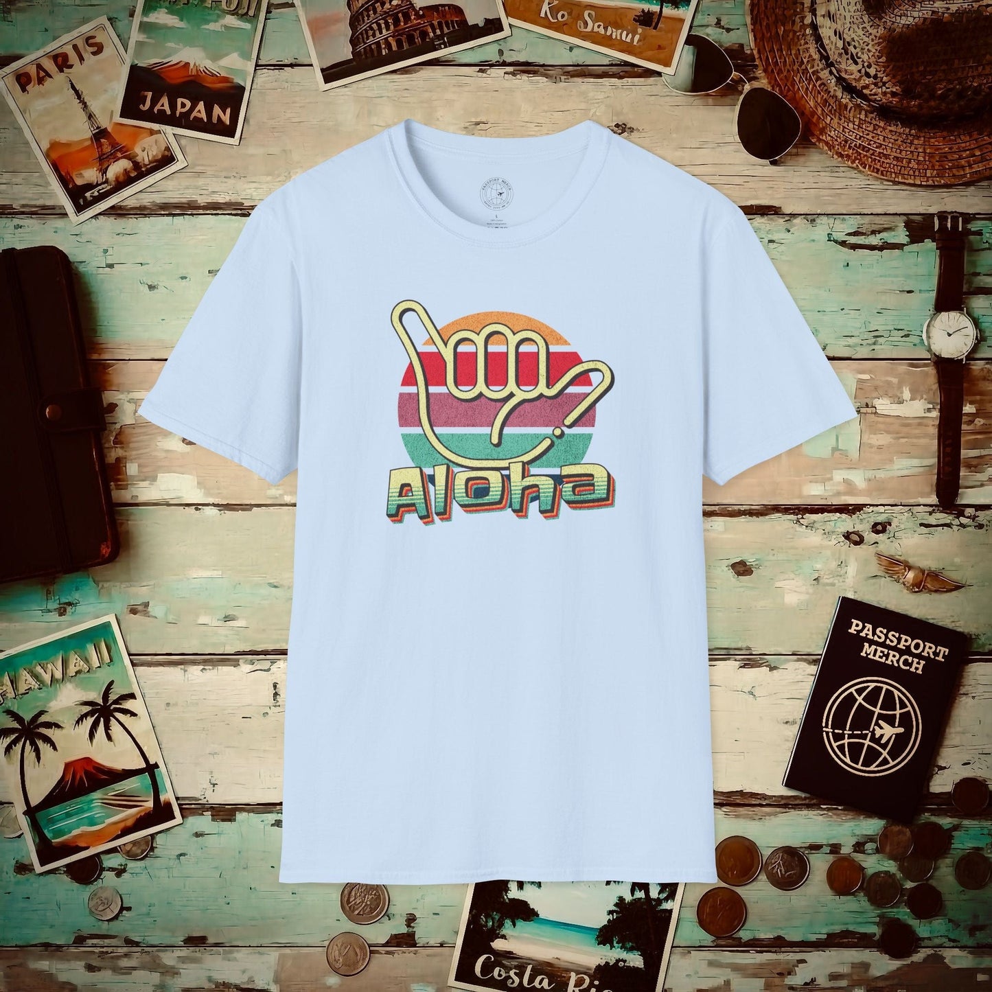 Vintage Retro Aloha Shaka, Hawaii T-Shirt Light Blue / S