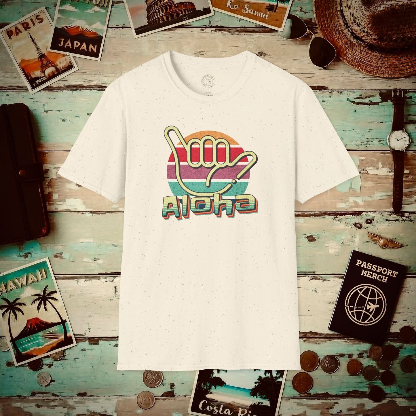 Vintage Retro Aloha Shaka, Hawaii T-Shirt Natural / S