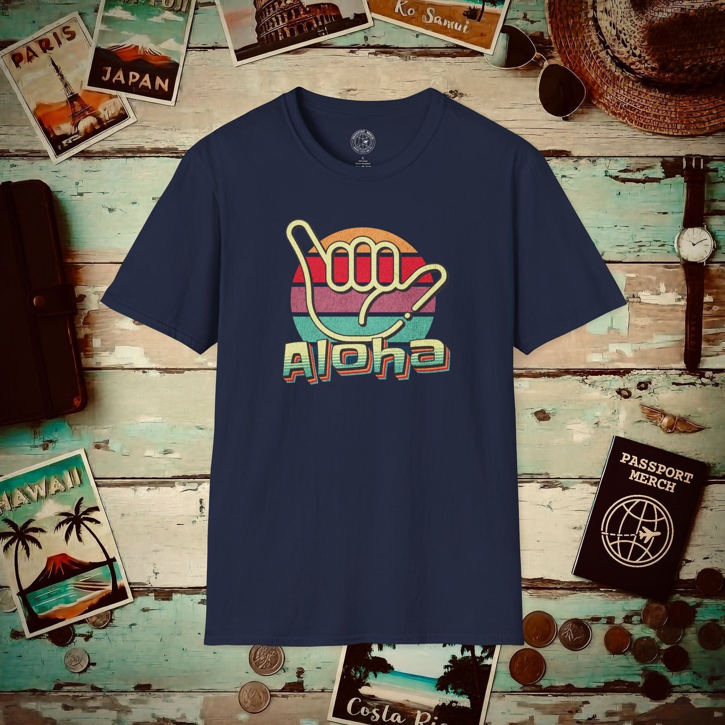 Vintage Retro Aloha Shaka, Hawaii T-Shirt Navy / S