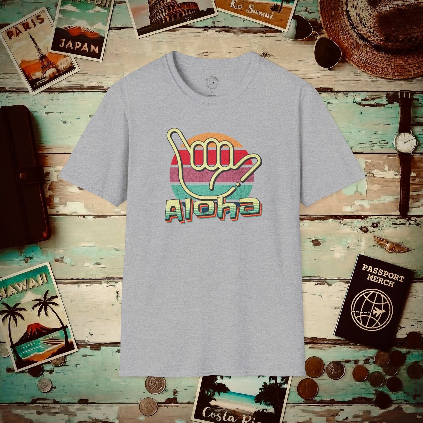 Vintage Retro Aloha Shaka, Hawaii T-Shirt Sport Grey / S