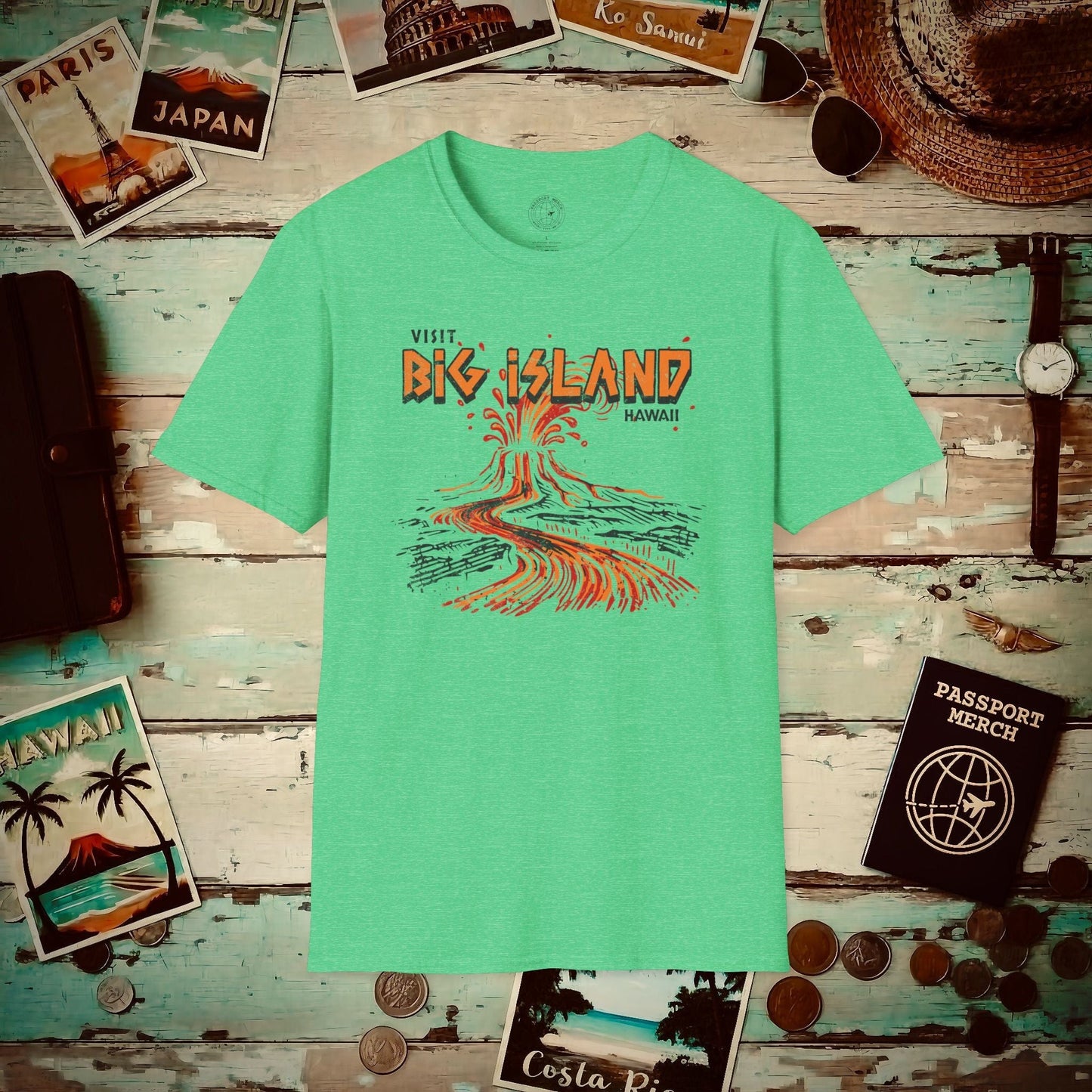 Vintage Visit Big Island, Hawaii T-Shirt Heather Irish Green / S