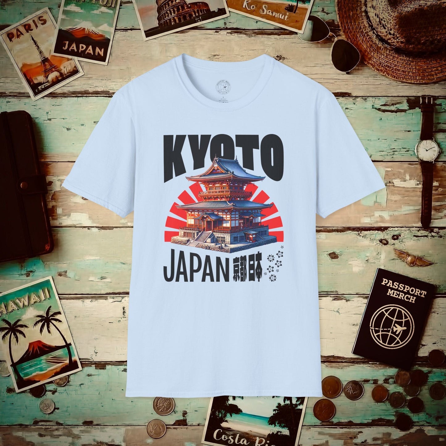 Wander Kyoto Japan Temple T-Shirt Light Blue / S