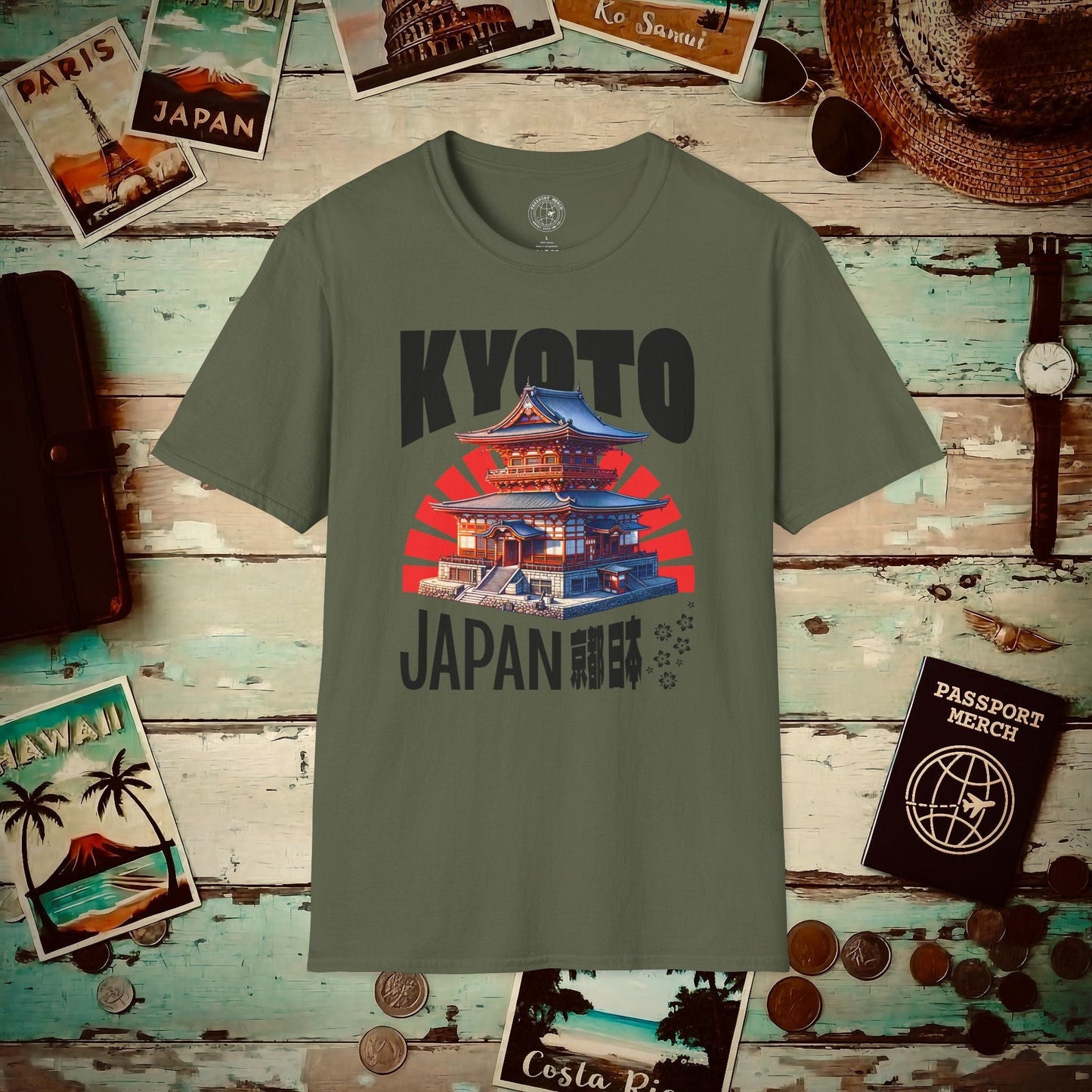 Wander Kyoto Japan Temple T-Shirt Military Green / S