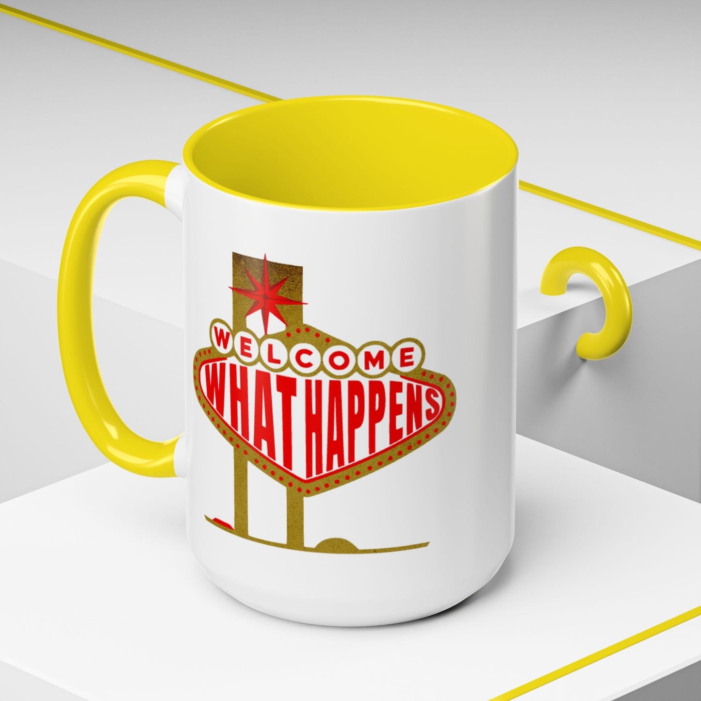 "WHAT HAPPENS" in Vegas, Nevada 15oz Mug Yellow / 15oz