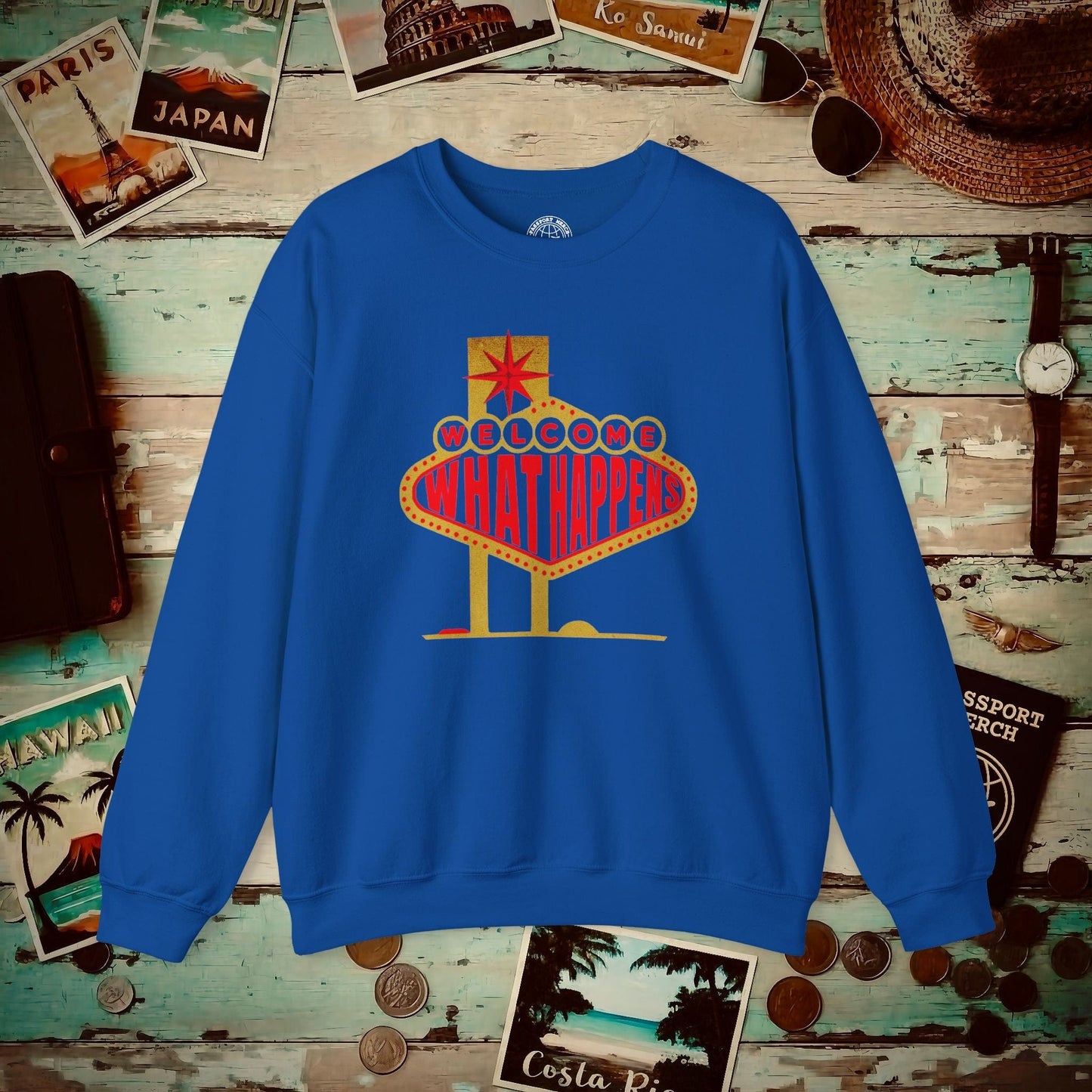 "WHAT HAPPENS" in Vegas, Nevada Crewneck Royal / S