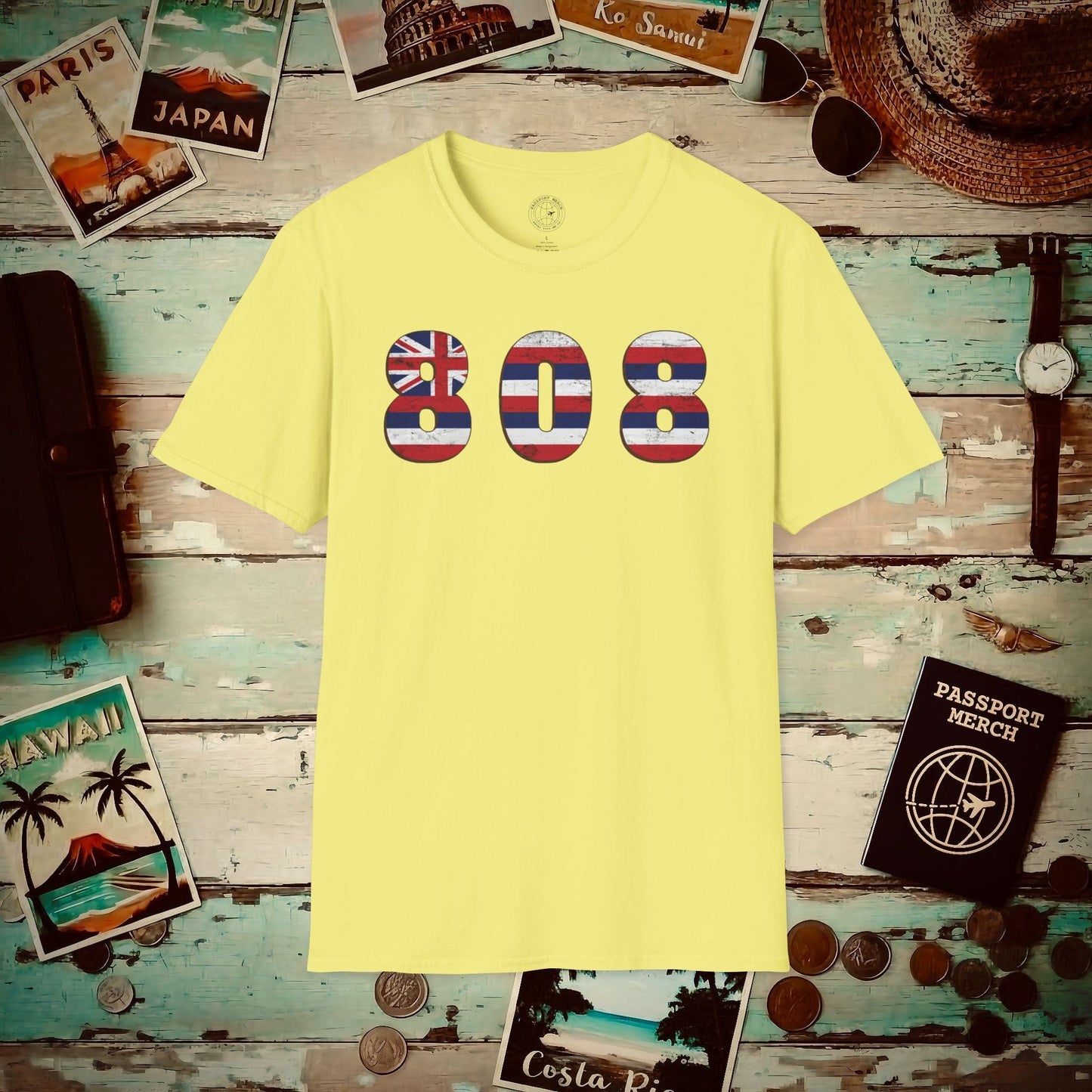 Woodworked 808 Flag, Hawaii T-Shirt Cornsilk / S