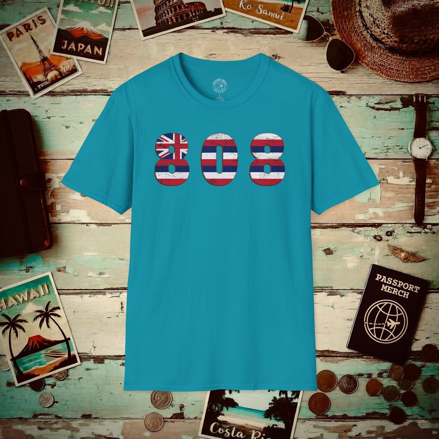 Woodworked 808 Flag, Hawaii T-Shirt Tropical Blue / S