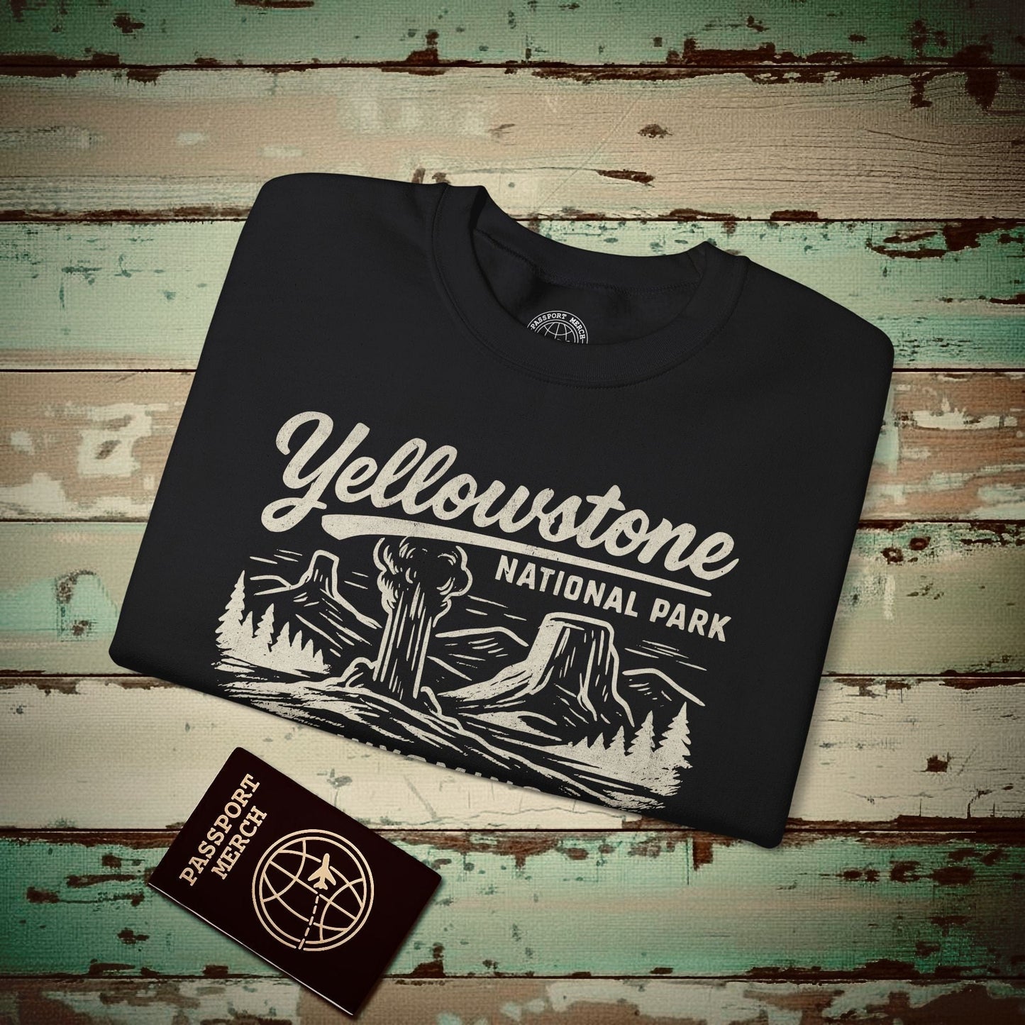 Yellowstone National Park Vintage Monochrome, Wyoming Crewneck Black / S
