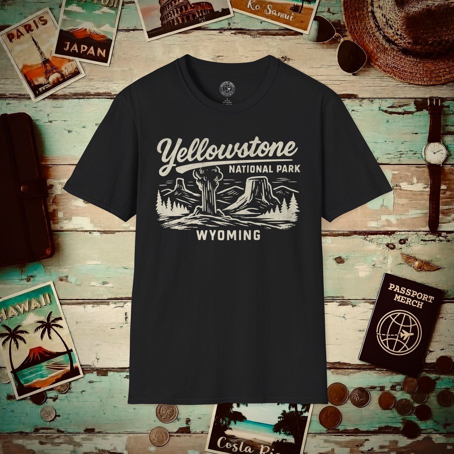 Yellowstone National Park Vintage Monochrome, Wyoming T-Shirt Black / S