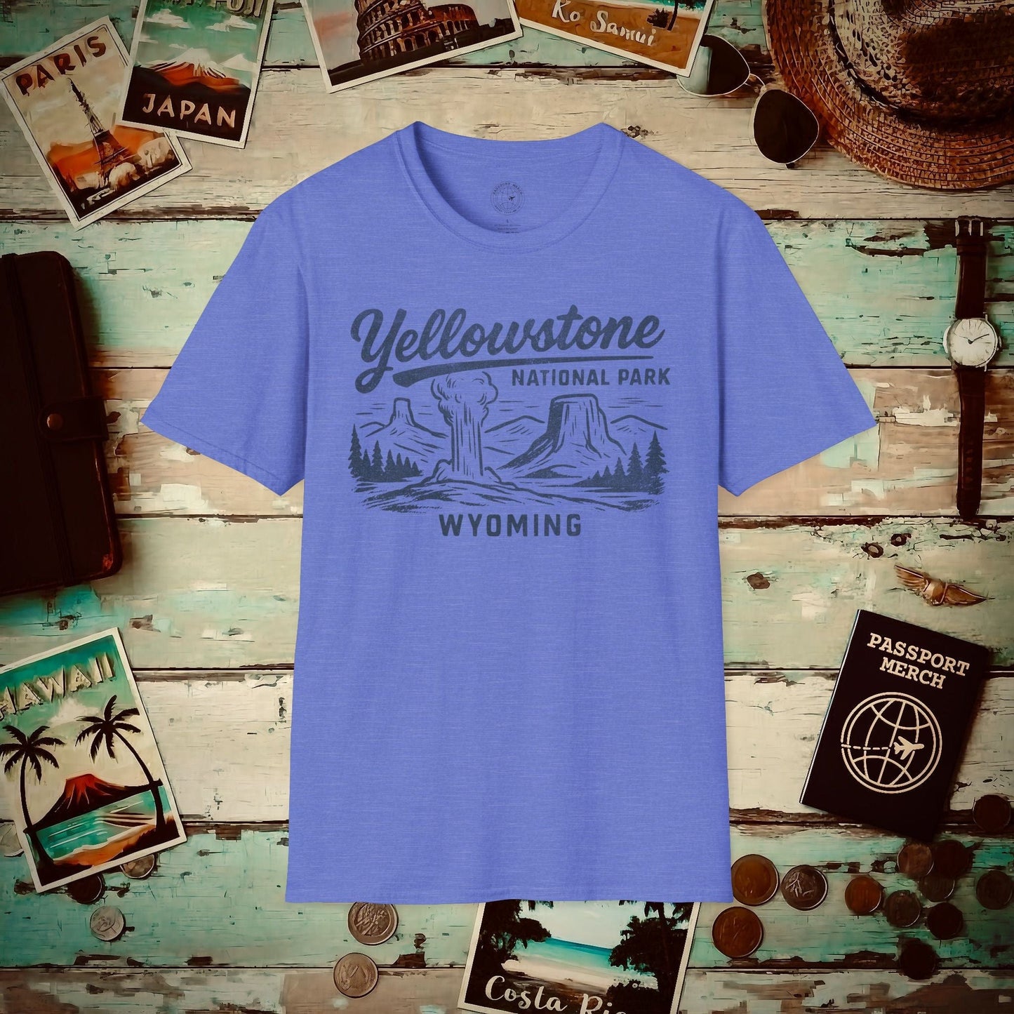 Yellowstone National Park Vintage Monochrome, Wyoming T-Shirt Heather Royal / S