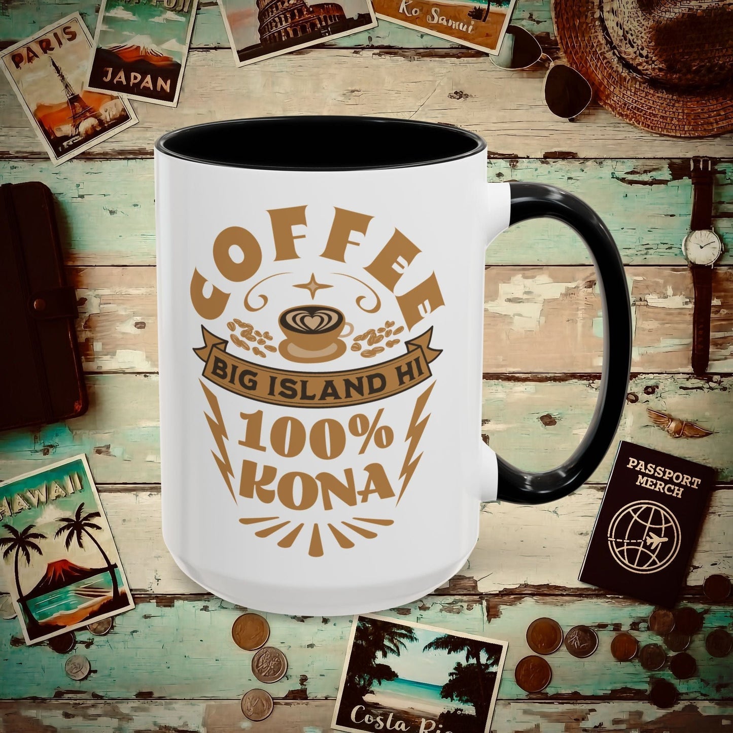 100 Percent Kona Coffee Hawaii 15oz Mug Black / 15oz