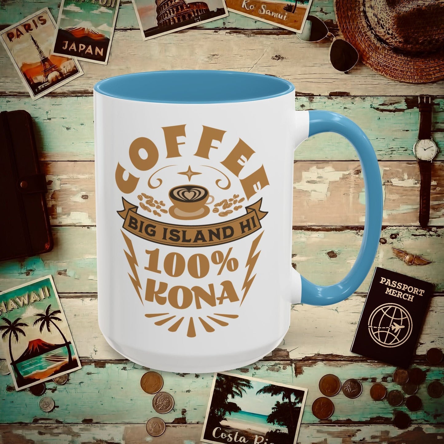 100 Percent Kona Coffee Hawaii 15oz Mug Light Blue / 15oz