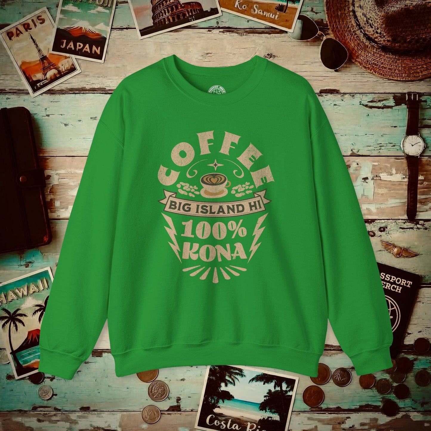 100 Percent Kona Coffee Hawaii Crewneck Irish Green / S