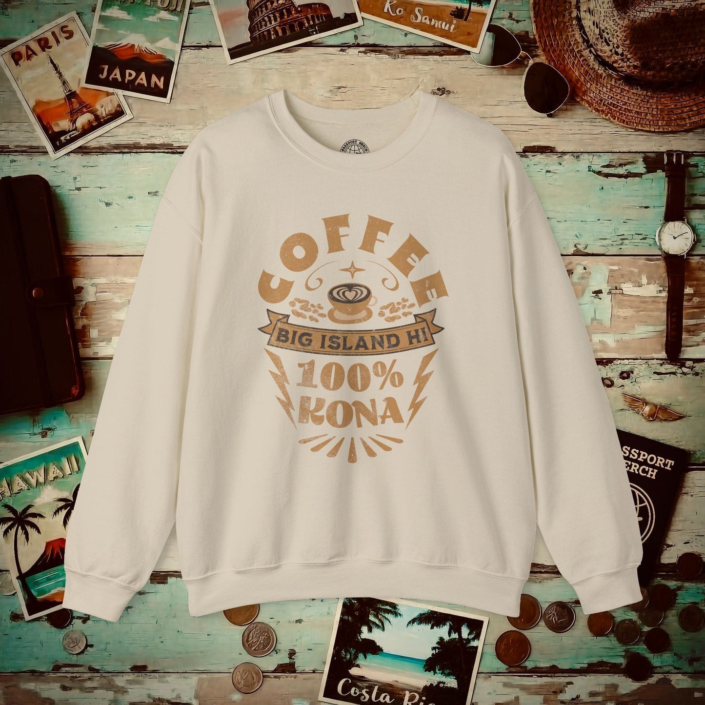 100 Percent Kona Coffee Hawaii Crewneck Sand / S