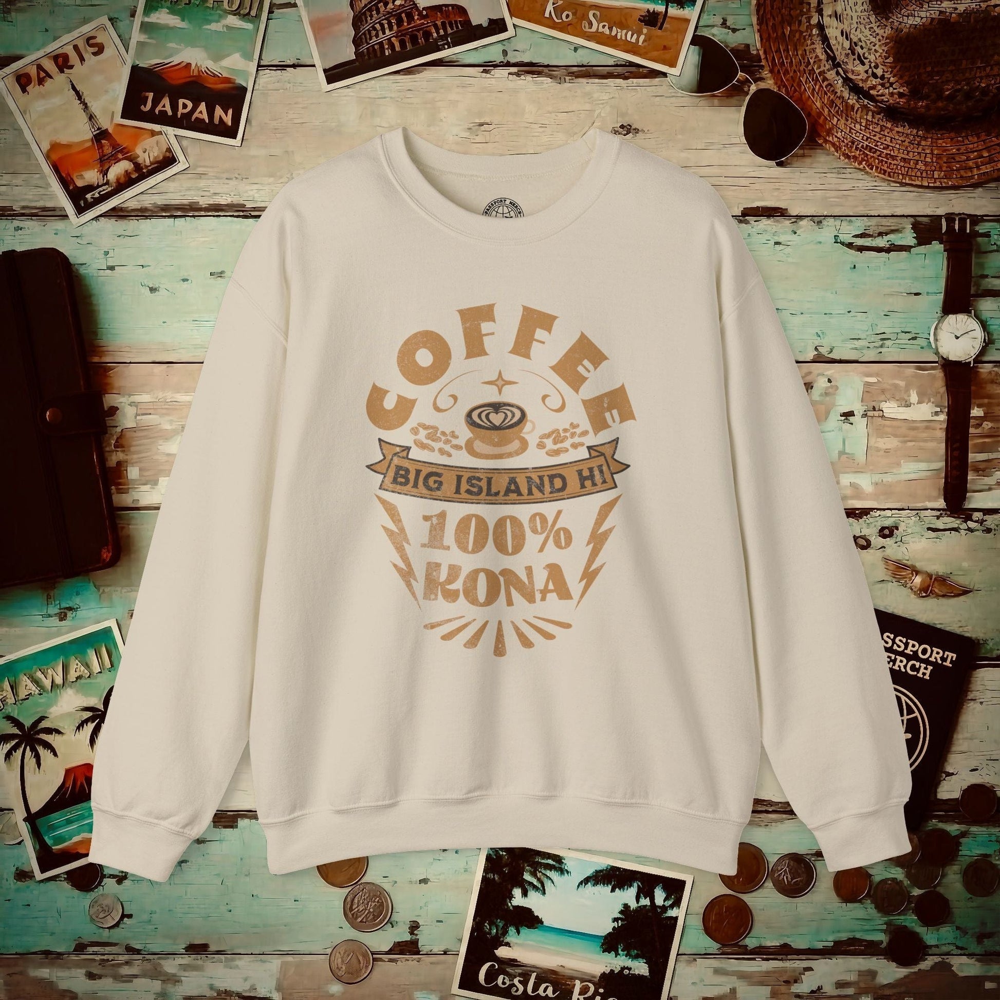 100 Percent Kona Coffee Hawaii Crewneck Sand / S