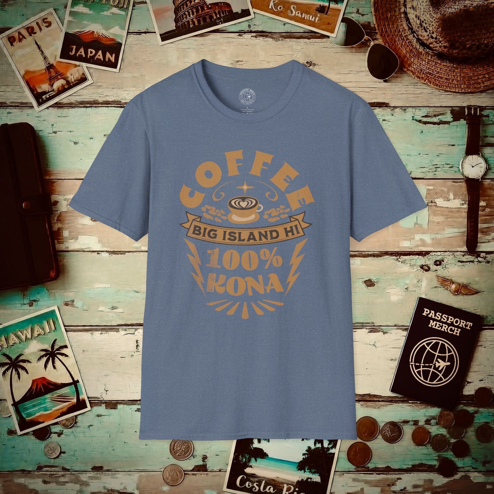 100 Percent Kona Coffee Hawaii T-Shirt Heather Indigo / S