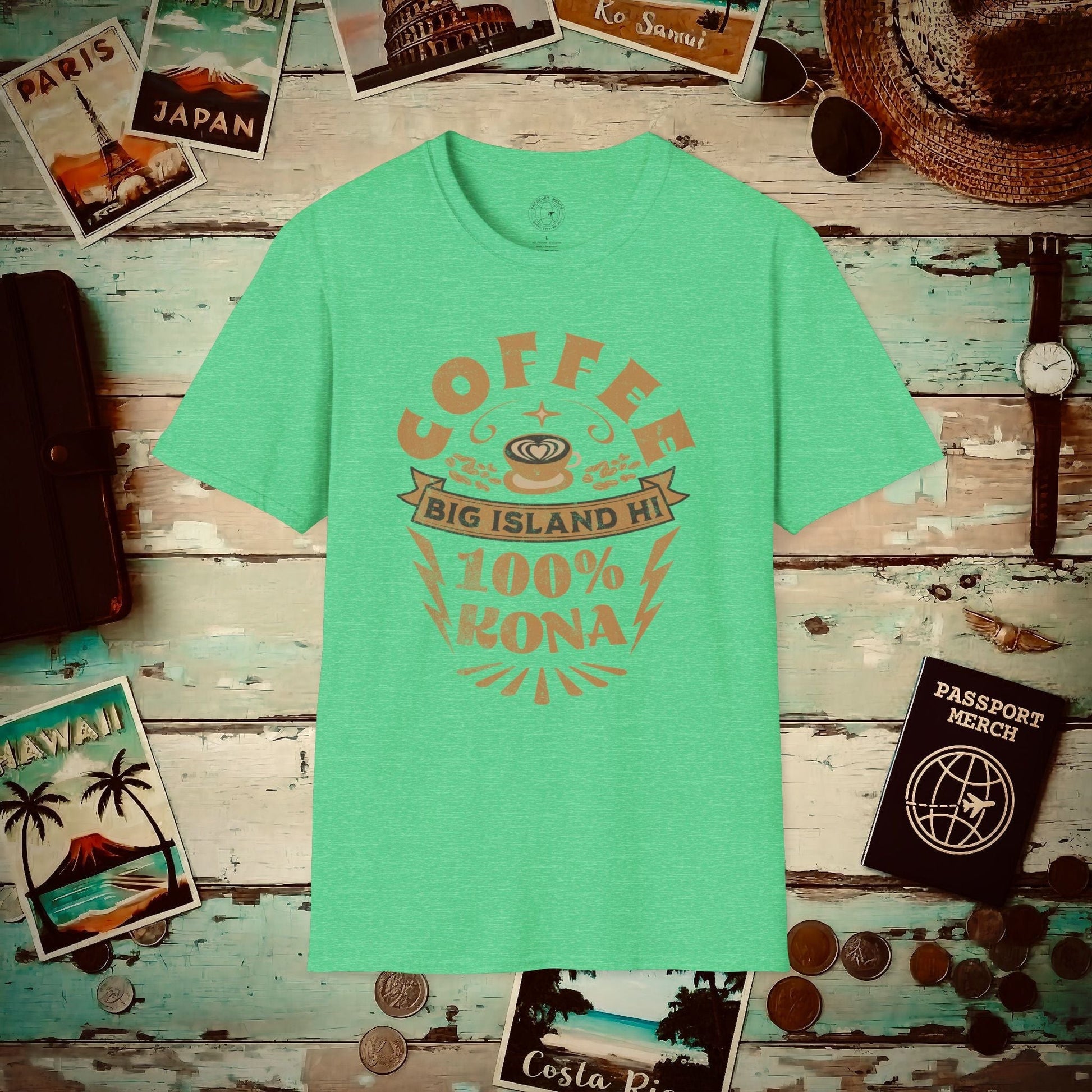 100 Percent Kona Coffee Hawaii T-Shirt Heather Irish Green / S