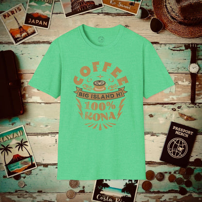 100 Percent Kona Coffee Hawaii T-Shirt Heather Irish Green / S