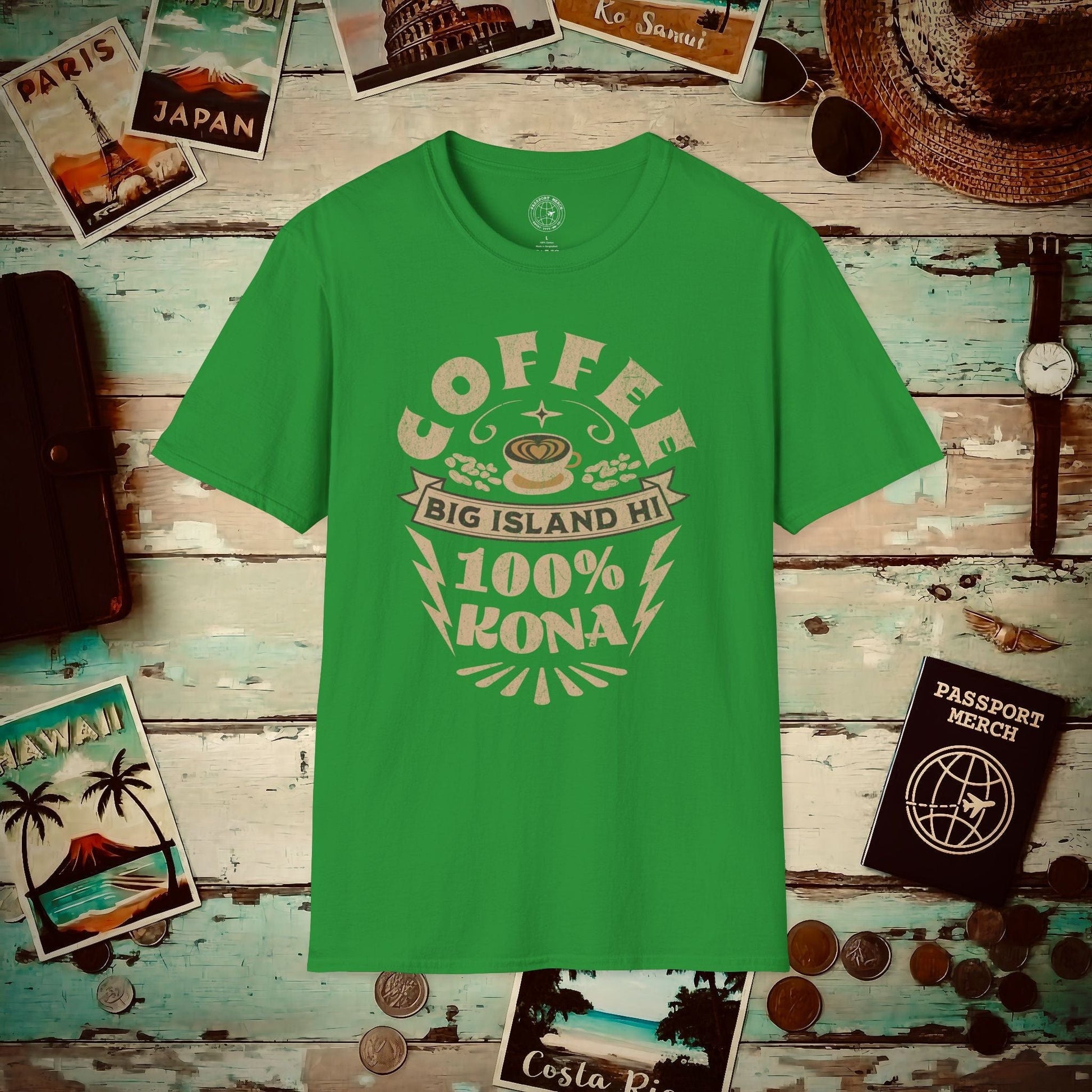 100 Percent Kona Coffee Hawaii T-Shirt Irish Green / S