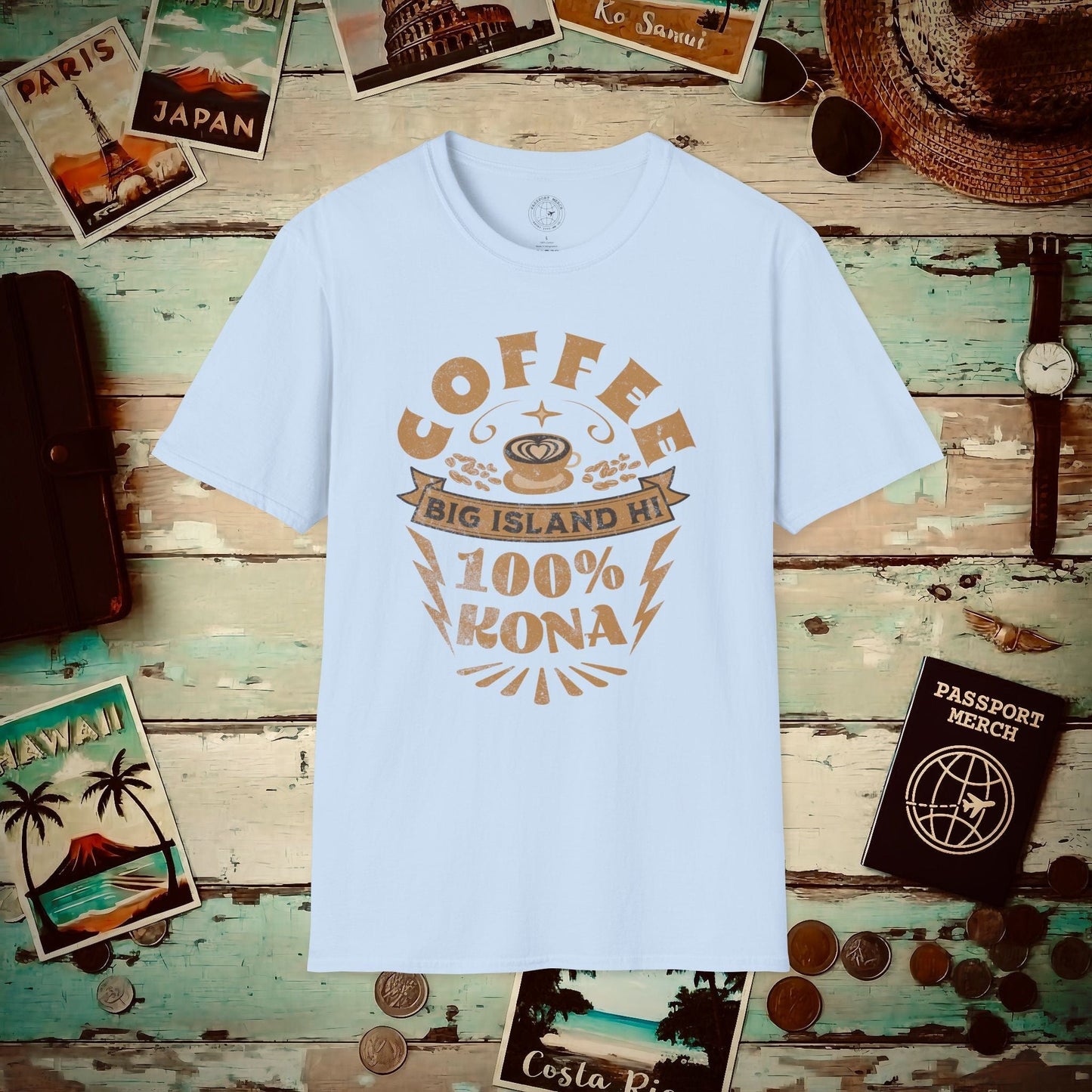 100 Percent Kona Coffee Hawaii T-Shirt Light Blue / S
