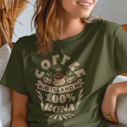 100 Percent Kona Coffee Hawaii T-Shirt Military Green / S