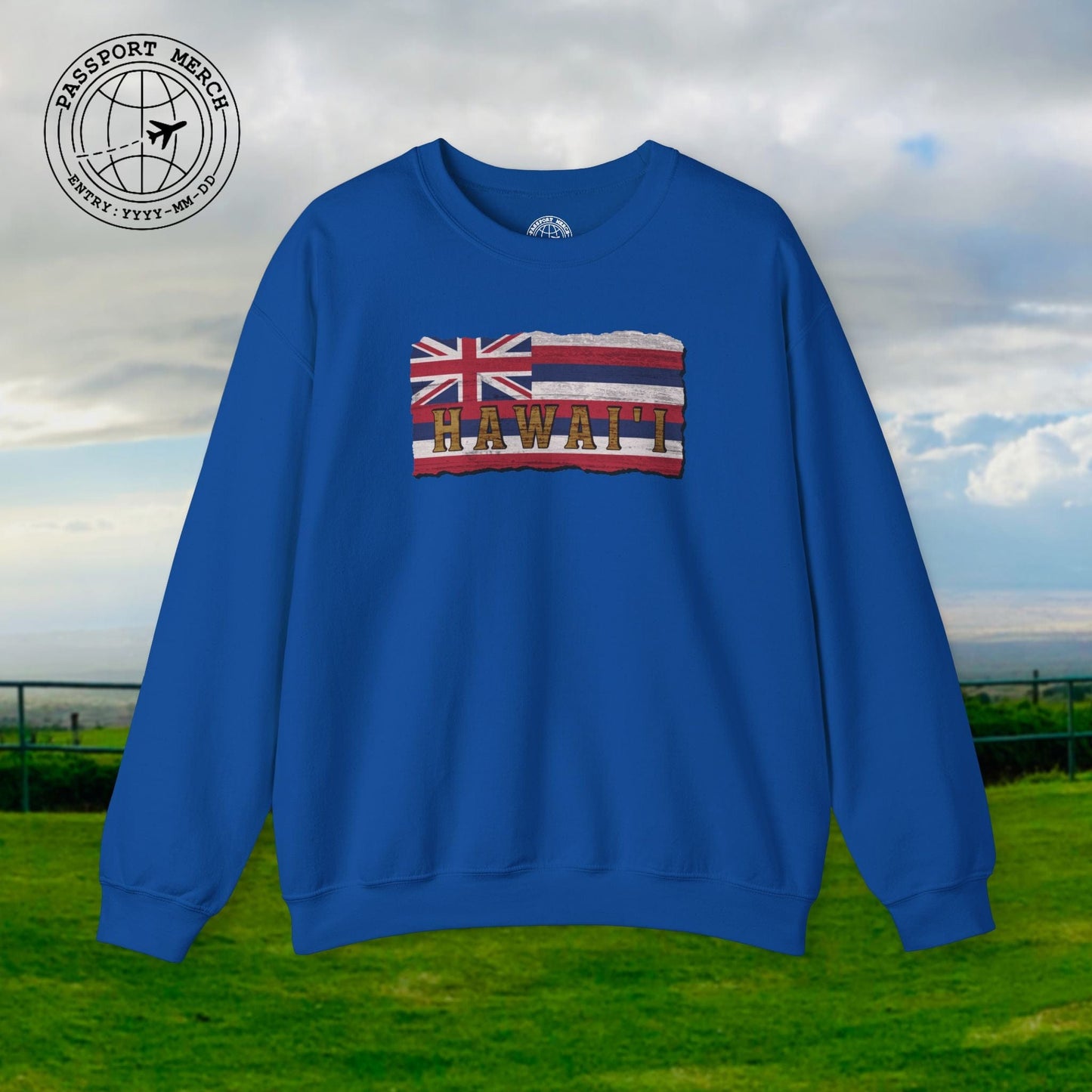 Vintage Koa Wood Carved Hawaiian Flag Crewneck