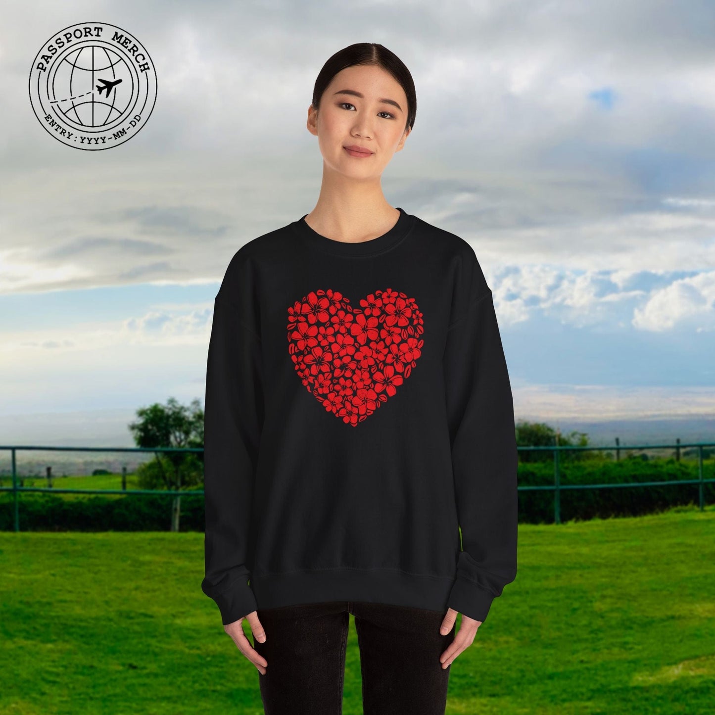 Valentine's Hawaiian Plumeria Heart Crewneck