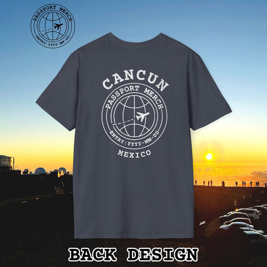 Brand Passport Stamp, Cancun Mexico, Back Print T-Shirt