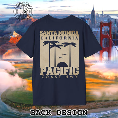 Santa Monica California PCH, Back Print T-Shirt