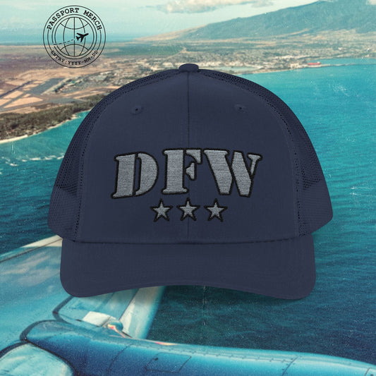 Classic Military, Dallas Fort Worth Texas Airport Code (DFW) Embroidered Trucker Hat