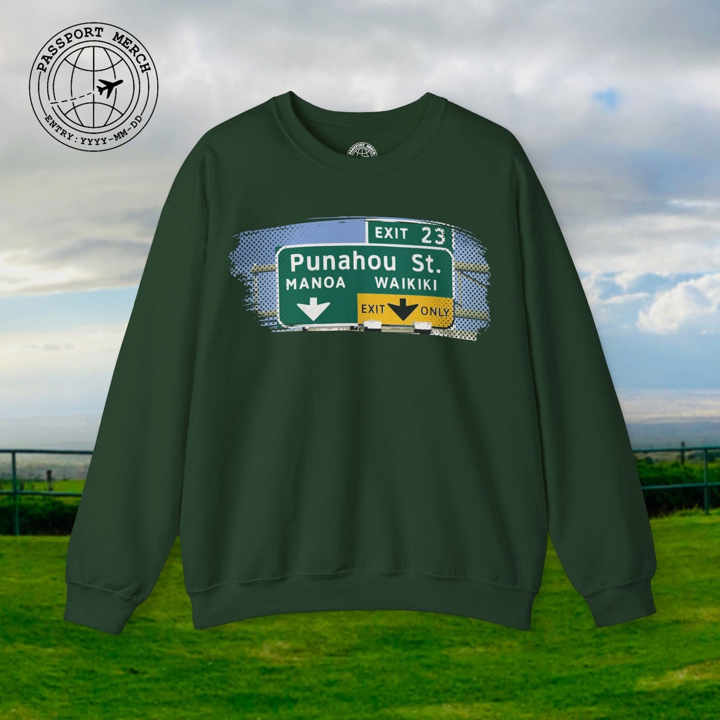 Signs of Wanderlust, Waikiki, Exit Only, Hawaii Crewneck