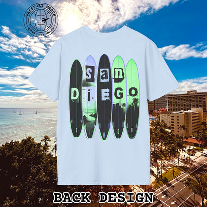 Surfboard Dreams San Diego, California, Back Print T-Shirt