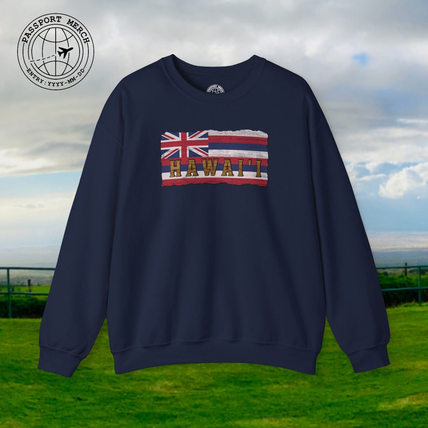 Vintage Koa Wood Carved Hawaiian Flag Crewneck