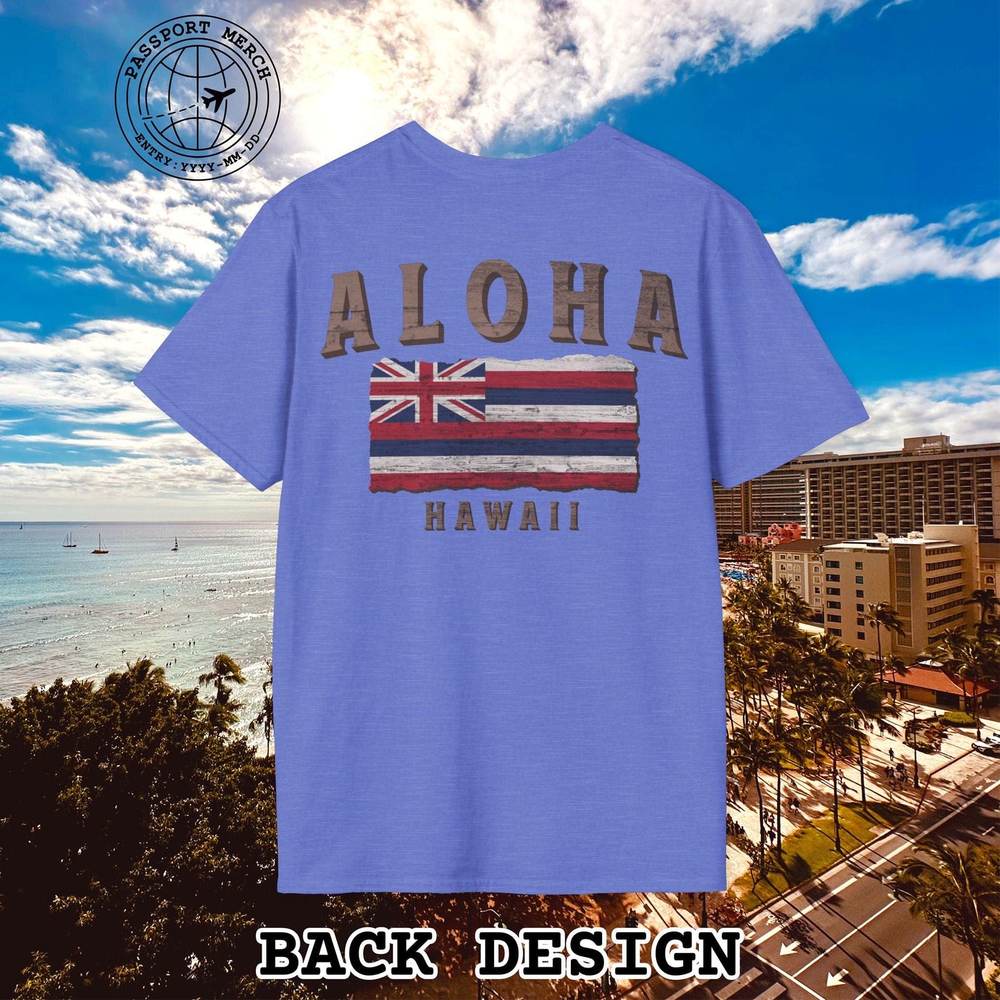 Koa Wood Aloha Hawaiian Flag, Back Print T-Shirt
