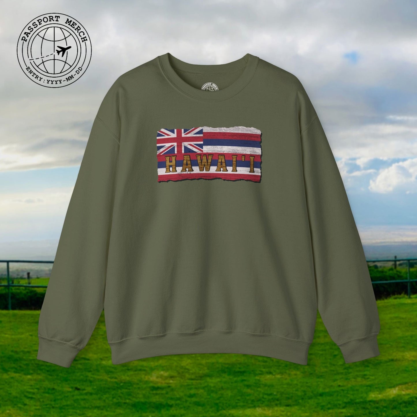 Vintage Koa Wood Carved Hawaiian Flag Crewneck
