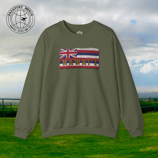 Vintage Koa Wood Carved Hawaiian Flag Crewneck