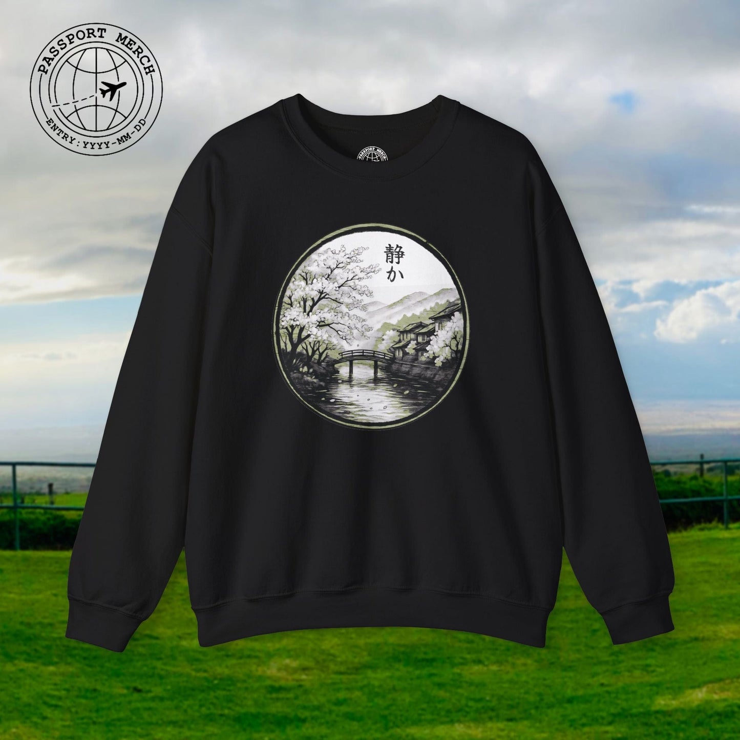 Monochrome Shizuka (Tranquil), Japan Crewneck