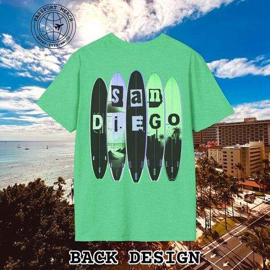 Surfboard Dreams San Diego, California, Back Print T-Shirt