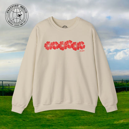 RED Monochrome Hibiscus, Hawaii Crewneck