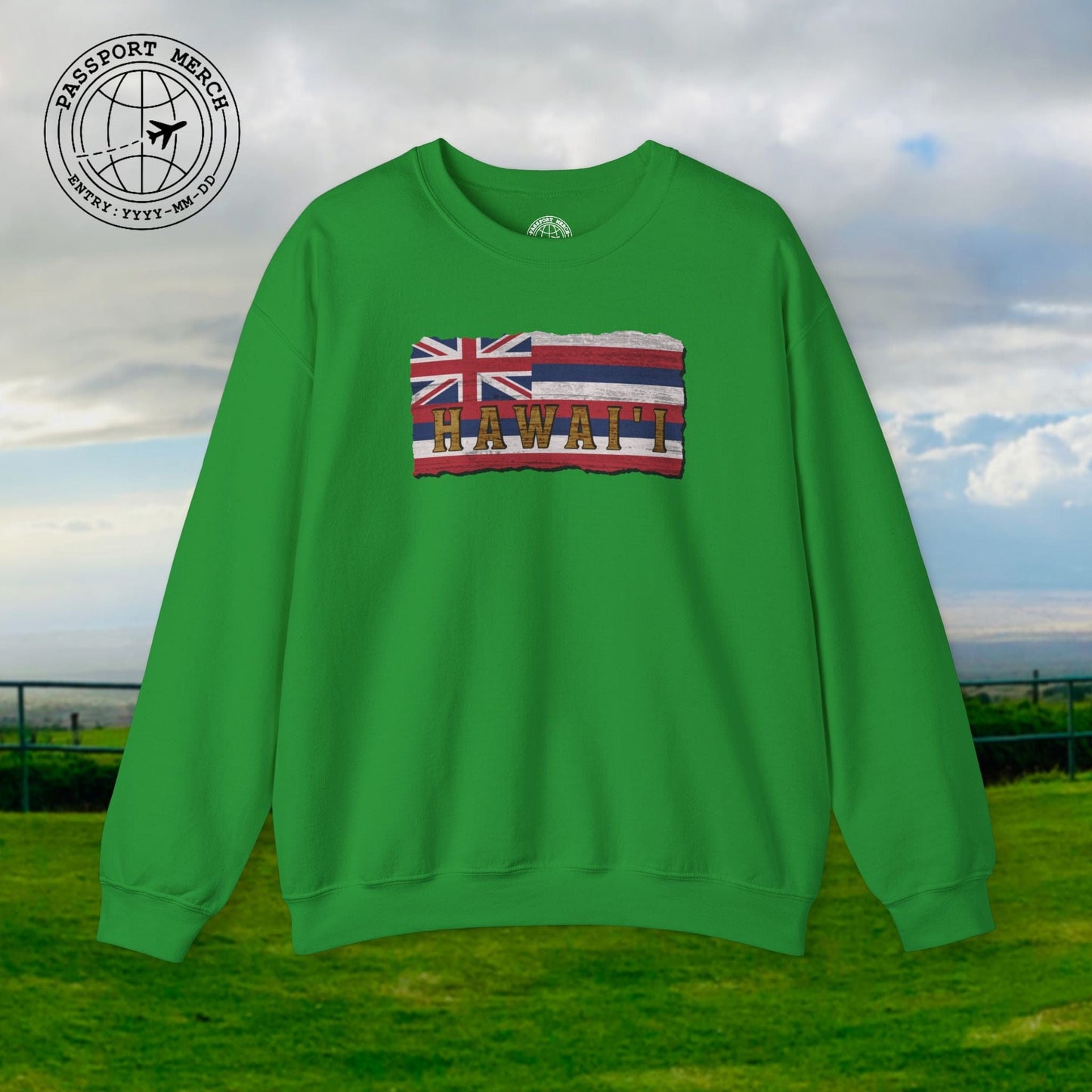 Vintage Koa Wood Carved Hawaiian Flag Crewneck