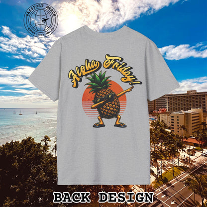 Aloha Friday Dabbing Pineapple Hawaii, Back Print T-Shirt