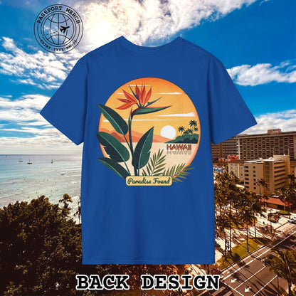 Retro (Bird of) Paradise Found, Hawaii, Back Print T-Shirt
