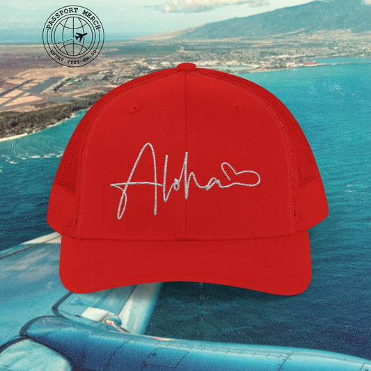 Aloha Heart Signature, Hawaii Embroidered Trucker Hat