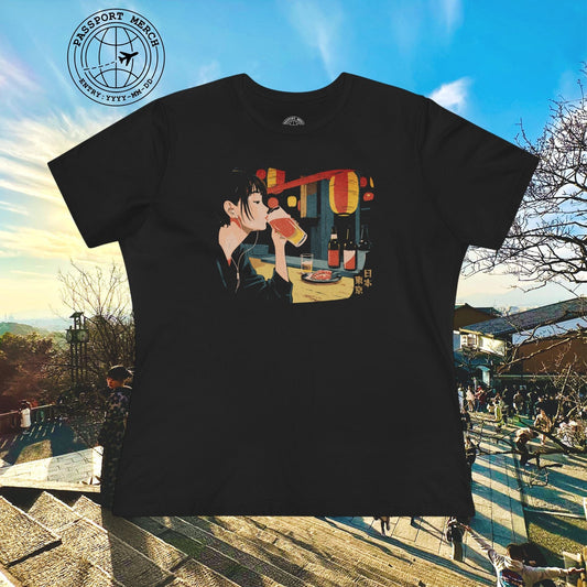 Woman Drinking in Shibuya, Tokyo, Japan, Womens Fit T-Shirt
