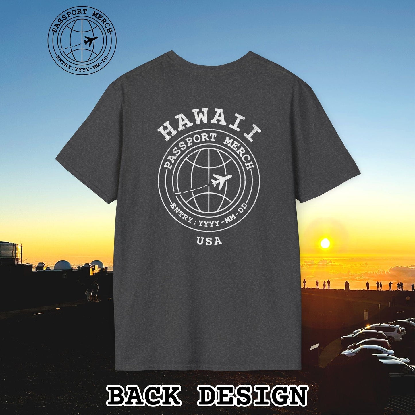 Brand Passport Stamp, Hawaii, Back Print T-Shirt