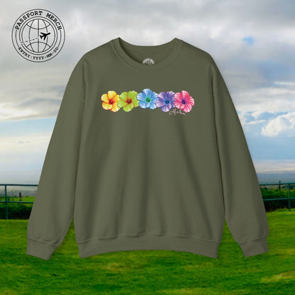 Five Vibrant Hibiscus, Hawaii Crewneck