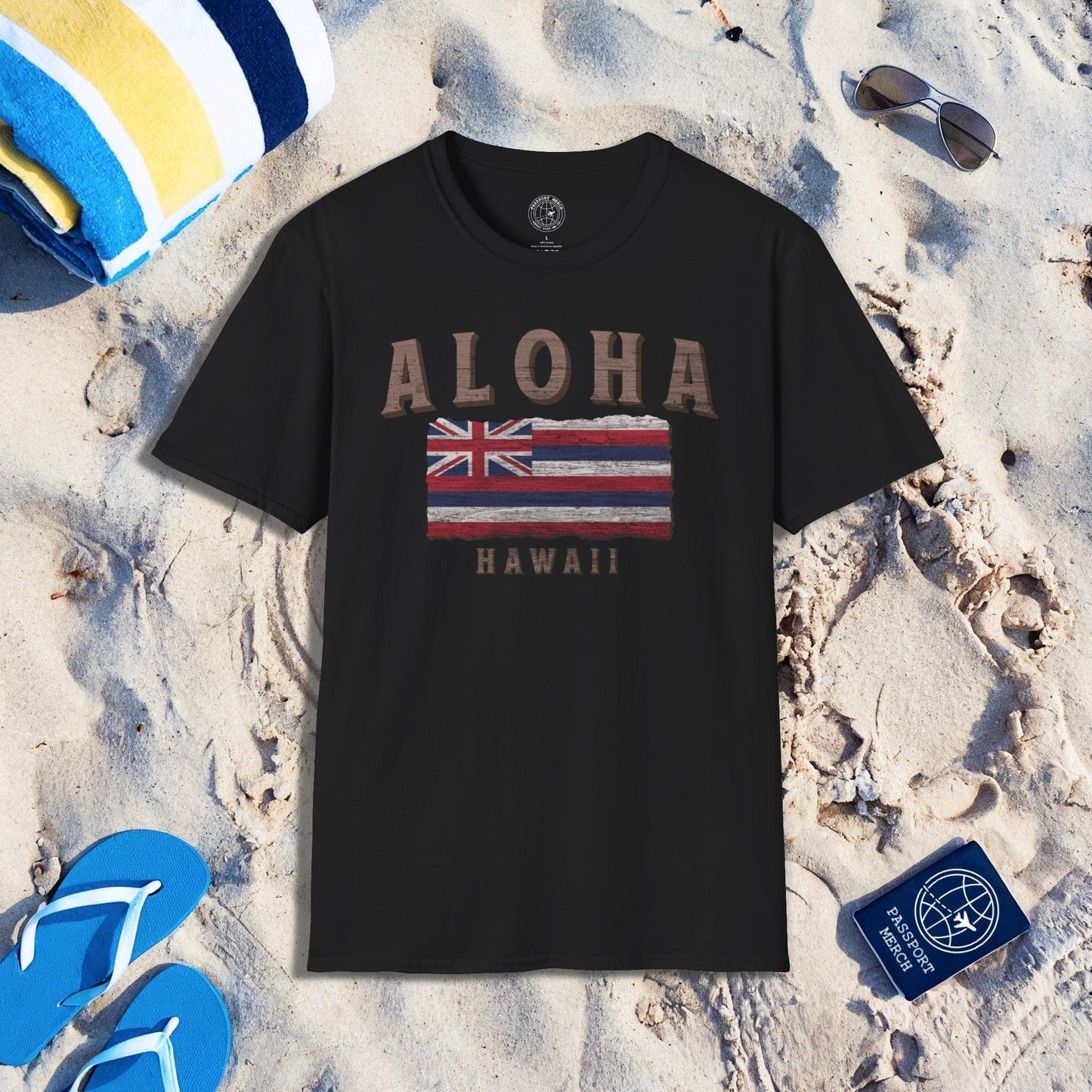 Koa Wood Aloha Hawaiian Flag T-Shirt