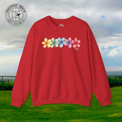 Five Vibrant Plumerias, Hawaii Crewneck